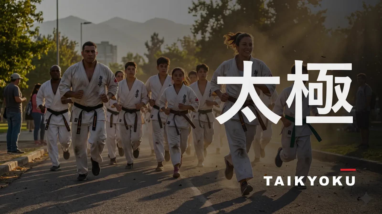 Grupo de karatekas entrenando al aire libre
